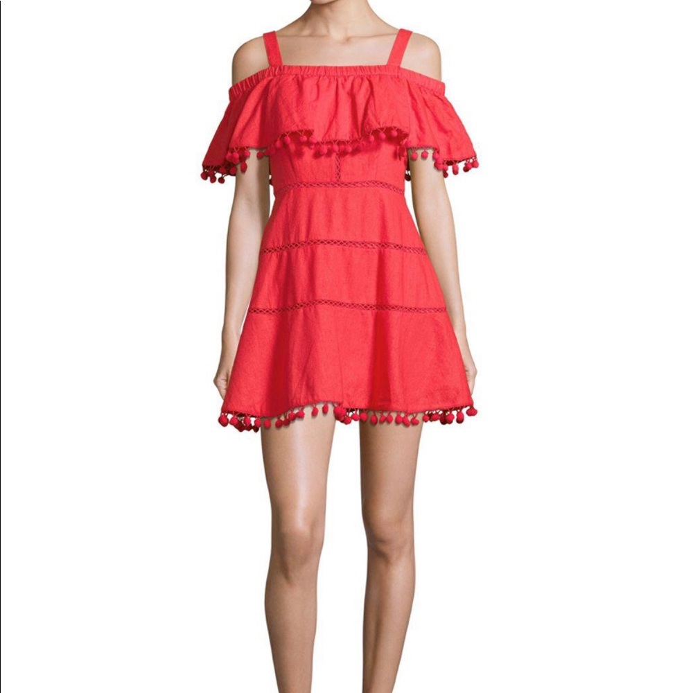Red Carter Aster Pom Pom trim dress